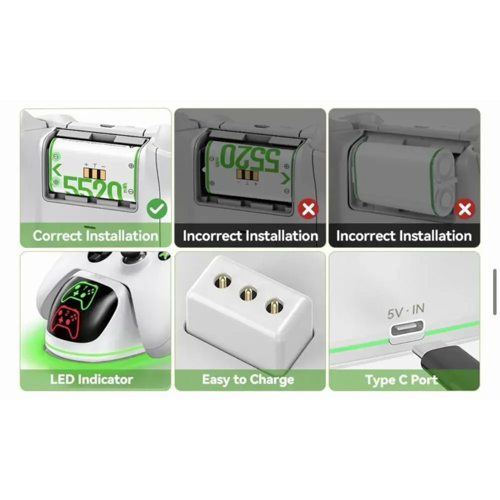 Controller Charger Station for Xbox Series/One-X/S/Elite with 2 x 5520 mWh